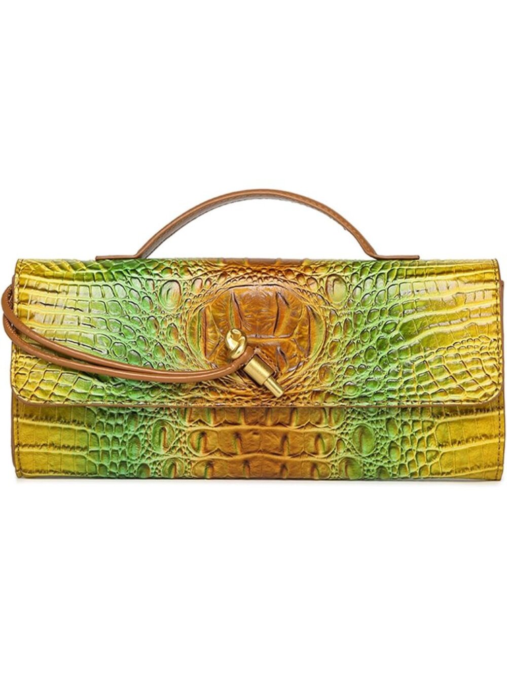 Women's Golden Yellow Vegan Leather Clutch Purse Crocodile Evening Crossbody Bag